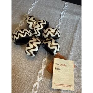 Kenya Tribal Napkin Rings Natural Bone Fair Trade Bovine Indie Earth Set 6 NWT